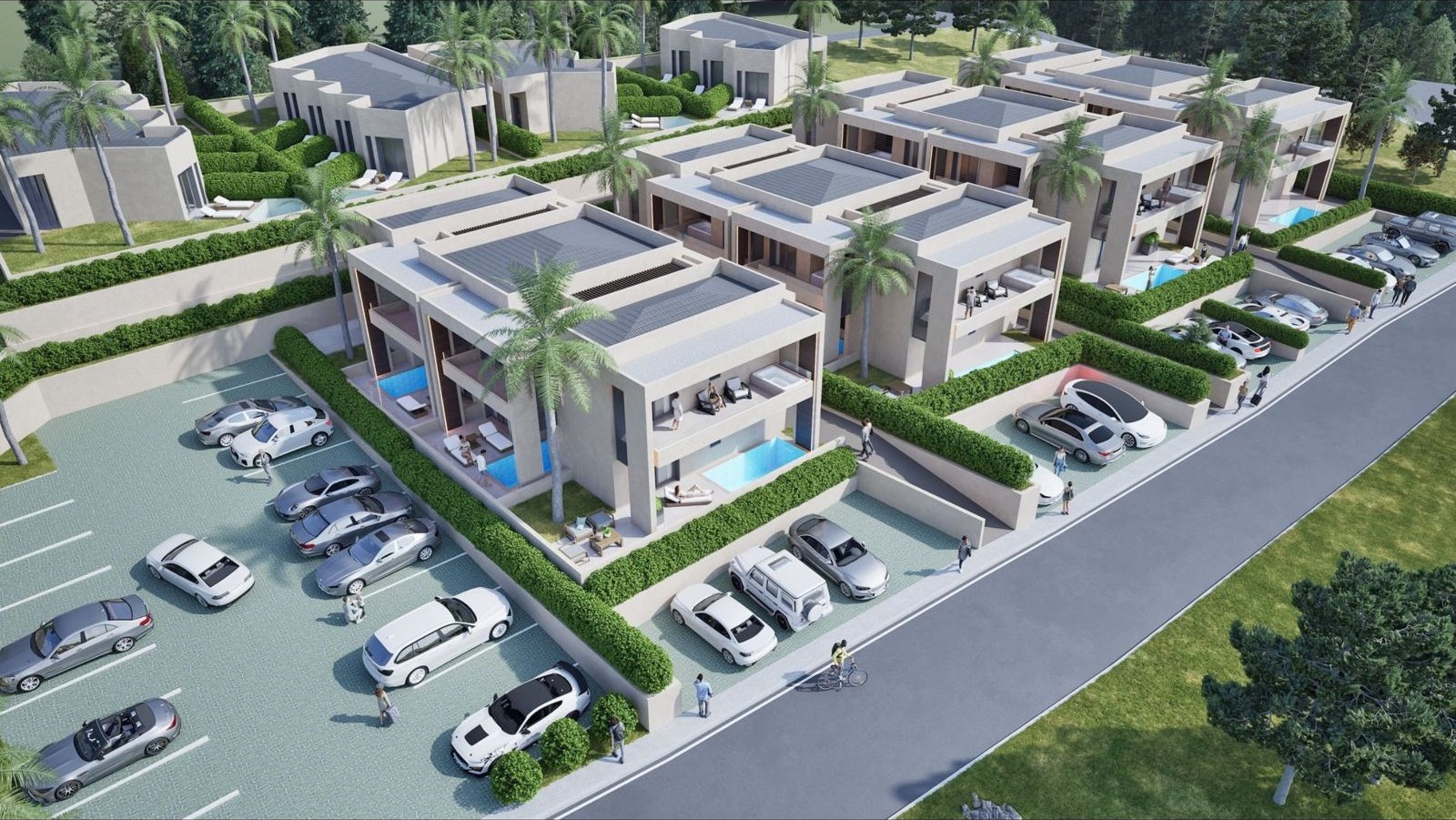 Aerial view of the Seven Rocks Residence villas in Paliouri
